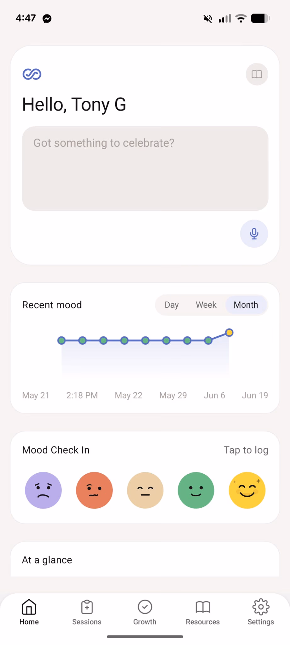 InterSession client app home screen