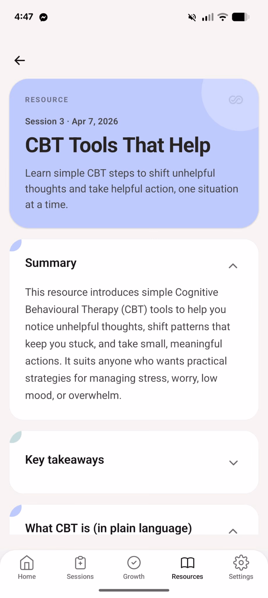 InterSession client app resource screen
