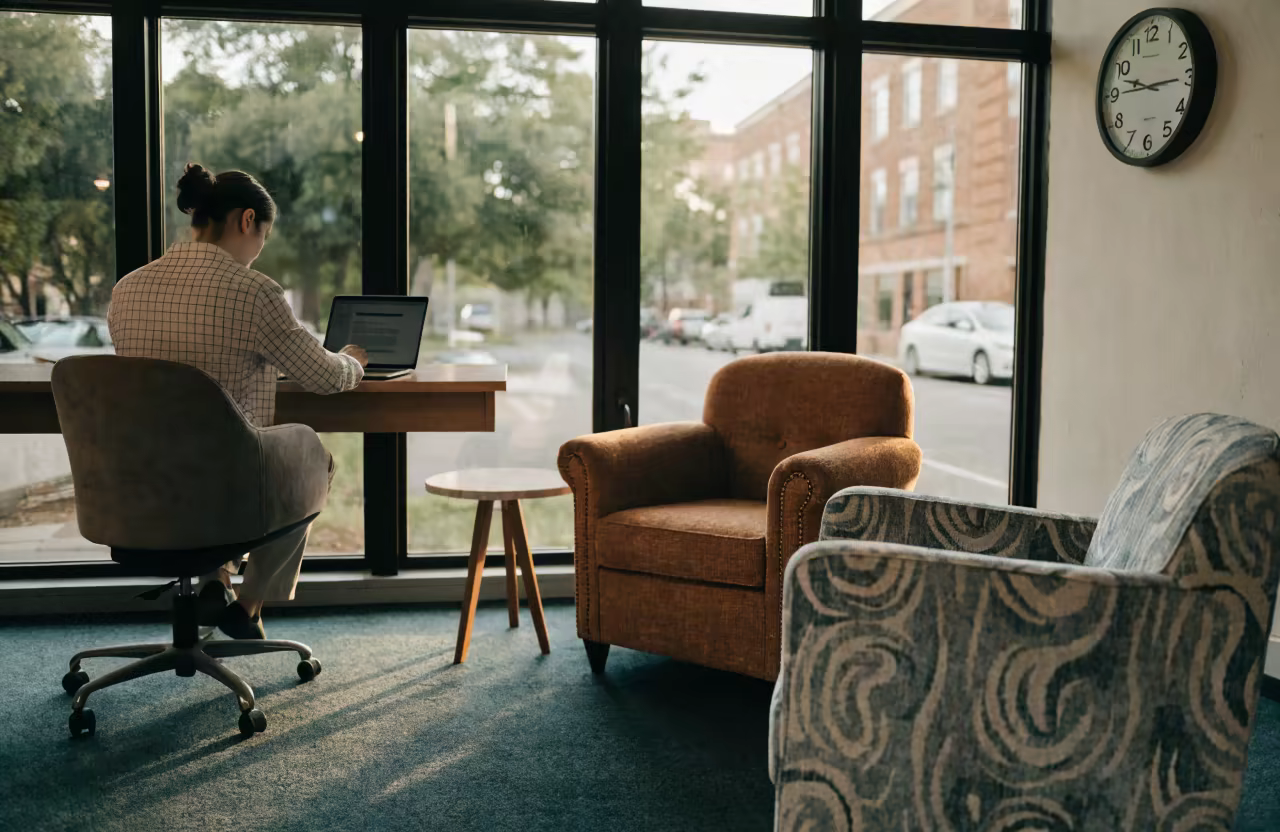 Quiet workspace after hours